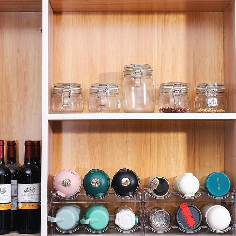 4 Tier Water Bottle Organizer, Clear Stackable Water Bottle Rack for Cabinet,Tumbler Storage Organizer for Kitchen,Fridge,Cabinet & Acrylic Wine Rack