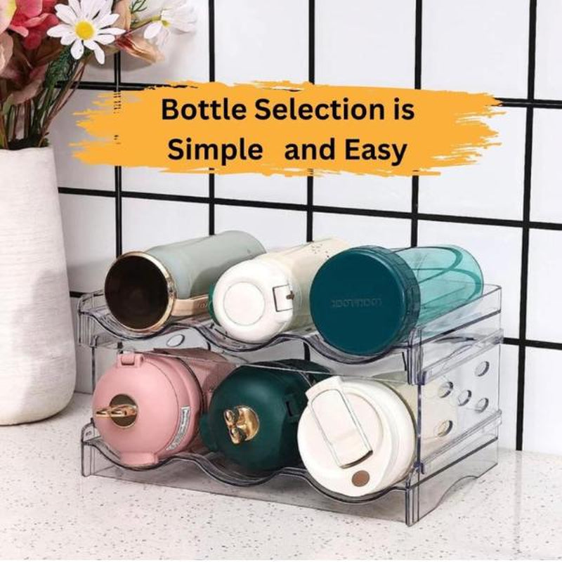 4 Tier Water Bottle Organizer, Clear Stackable Water Bottle Rack for Cabinet,Tumbler Storage Organizer for Kitchen,Fridge,Cabinet & Acrylic Wine Rack