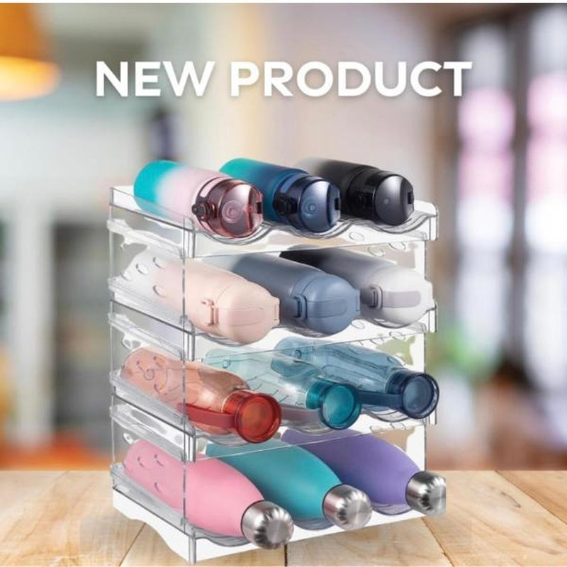 4 Tier Water Bottle Organizer, Clear Stackable Water Bottle Rack for Cabinet,Tumbler Storage Organizer for Kitchen,Fridge,Cabinet & Acrylic Wine Rack