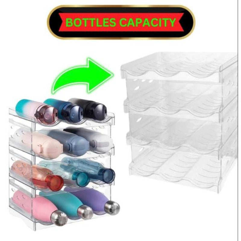 4 Tier Water Bottle Organizer, Clear Stackable Water Bottle Rack for Cabinet,Tumbler Storage Organizer for Kitchen,Fridge,Cabinet & Acrylic Wine Rack